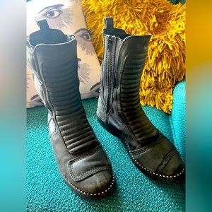 Jefferey Cambell black ankle boots with shiny silver rivets, size 8 Womens